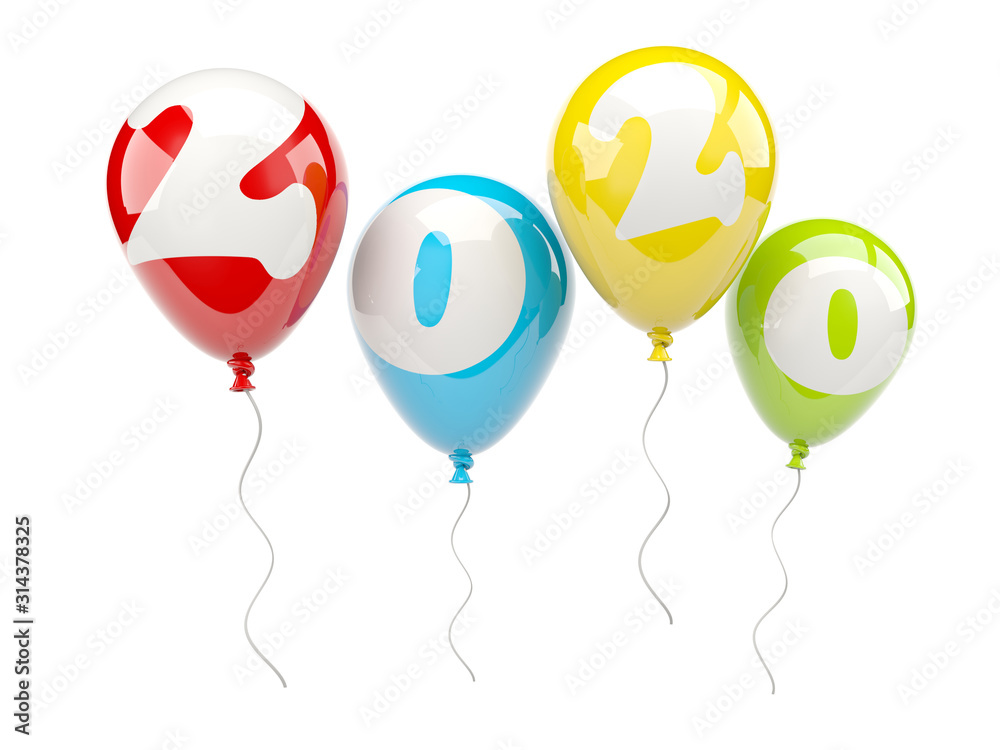 Balloons with 2020 New Year sign isolated on white Balloons with 2020 New Year sign isolated on white