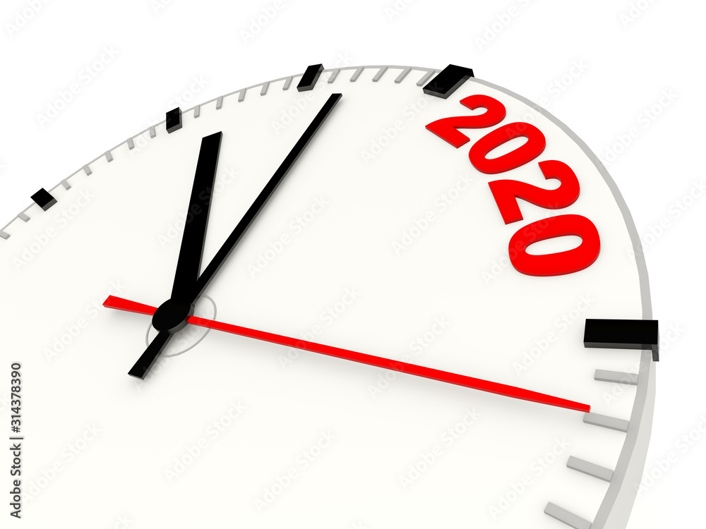 Clock with 2020 New Year sign isolated on white Clock with 2020 New Year sign isolated on white