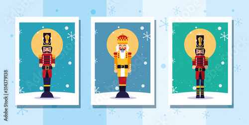 Merry christmas nutcracker and snowflakes vector design photo