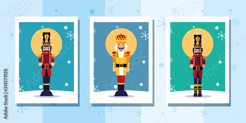 Photos Merry christmas nutcracker and snowflakes vector design