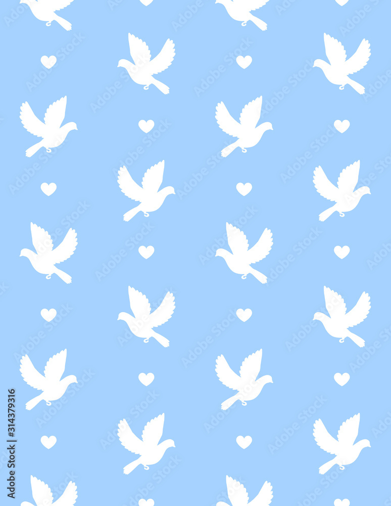 Vector white flying dove silhouette isolated on blue background Vector white flying dove silhouette isolated on blue background