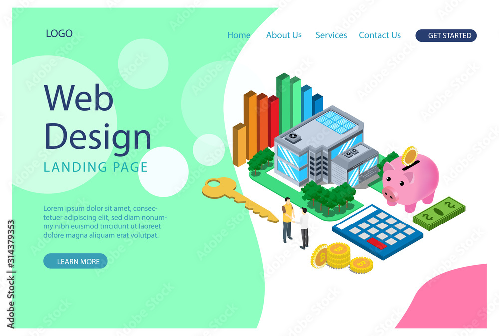 Modern isometric online property investment design and concept of people . Landing page template. Conceptual Suitable for Diagrams, Infographics, Game Asset, And Other Graphic Related Asset