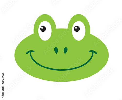 Vector flat cartoon frog face isolated on white background