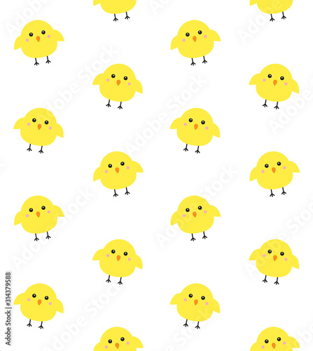 Vector seamless pattern of flat cartoon yellow chick isolated on white background