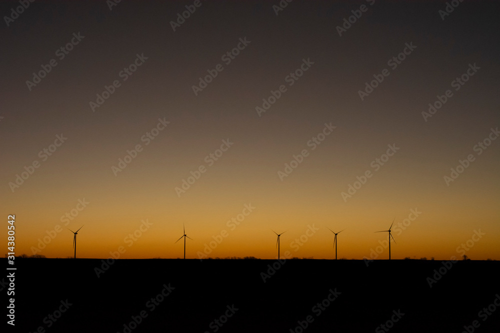 Wind Turbines Windmills at Sunrise	