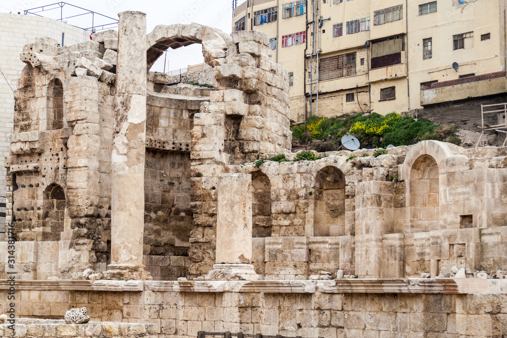 Ruins of Nymphaeum, Roman public fountain in Amman, Jordan