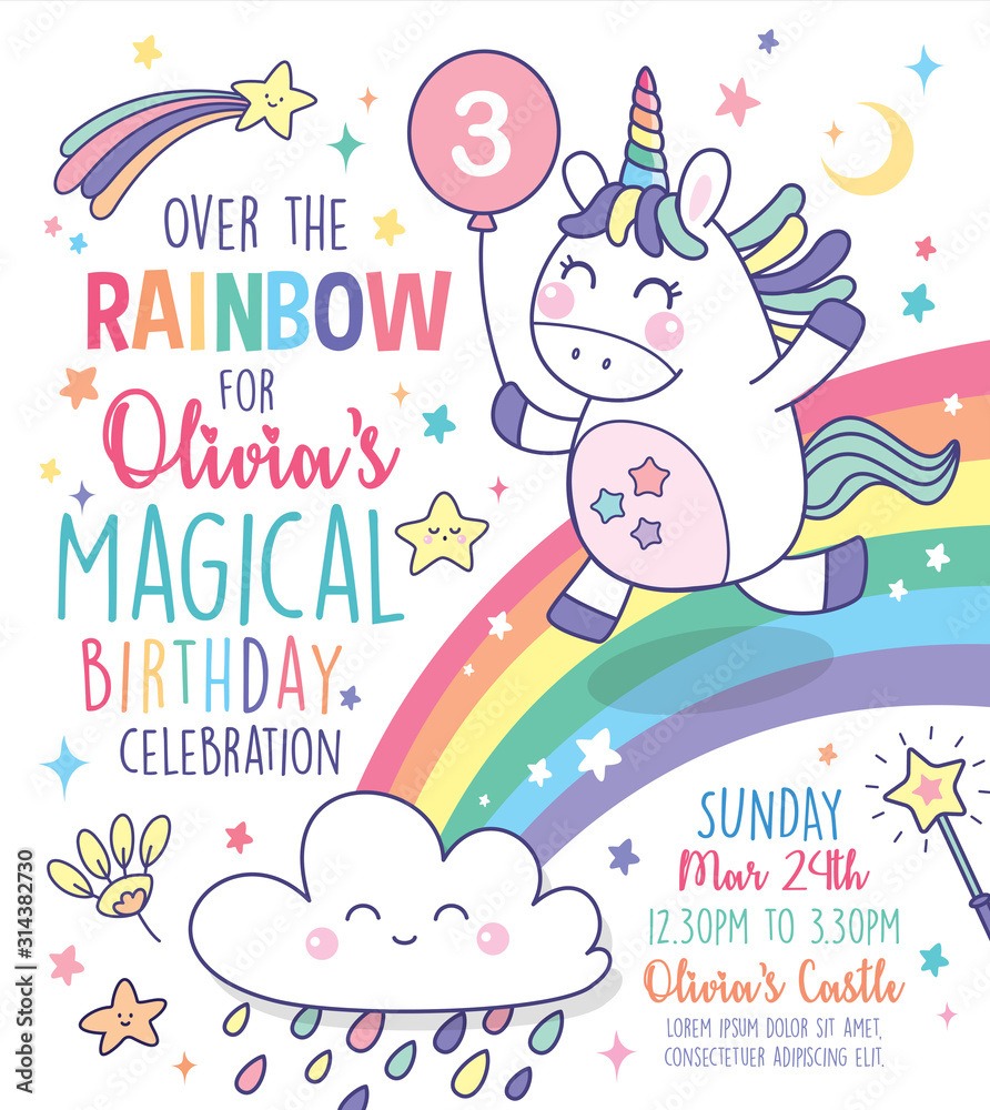 Rainbow Kids Birthday Party Invitation, Graphic Templates - Envato Elements