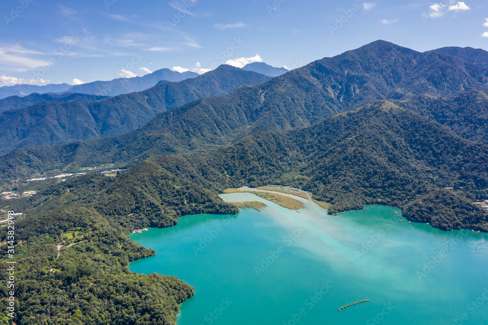 aerial view of famous Sun Moon Lake landscape