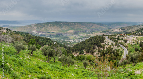 View of the Golan Heights from the ruins of Umm Qais, Jordan photo