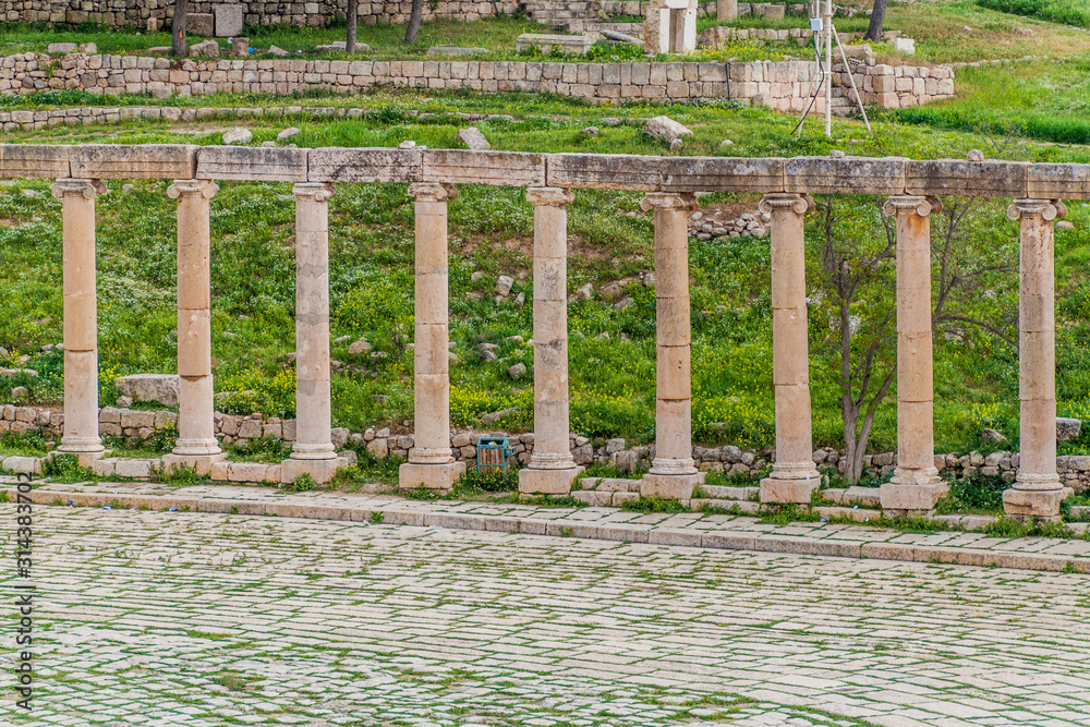Columns at the Forum of the ancient city Jerash, Jordan Columns at the Forum of the ancient city Jerash, Jordan