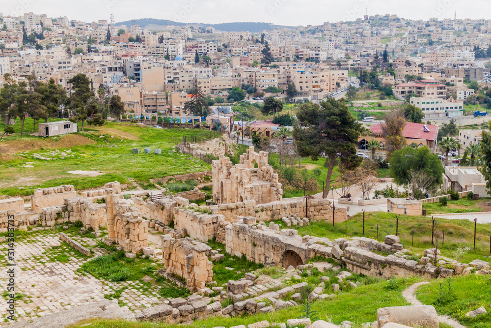 View of Jerash with the ruins of the ancient city, Jordan