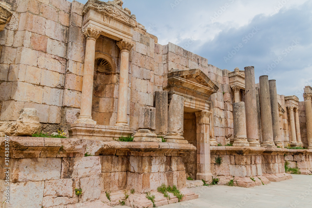 Ruins of the Southern Theatre in Jerash, Jordan