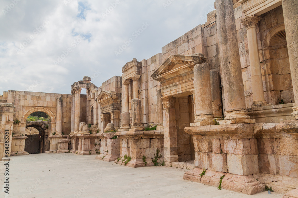 Ruins of the Southern Theatre in Jerash, Jordan