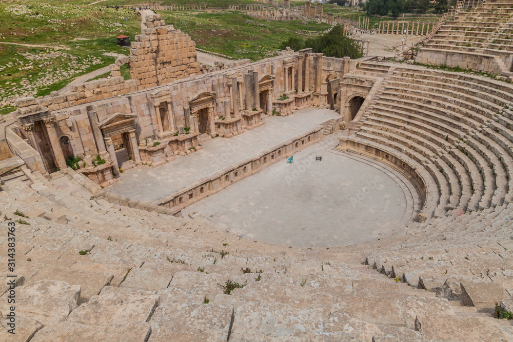Ruins of the Southern Theatre in Jerash, Jordan