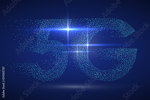 Particles constitute the "5G" font design, symbolizing the epoch-making speed experience, vector illustration.