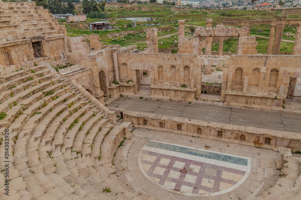 Ruins of the Northern Theatre in Jerash, Jordan