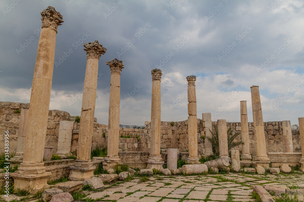 Ruins of Agora in the ancient city Jerash, Jordan