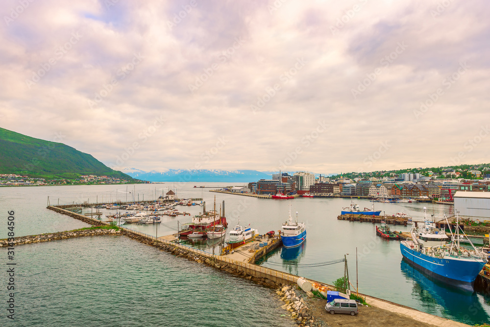 View of harbor of the city of Tromso.Troms og Finnmark county.Norway