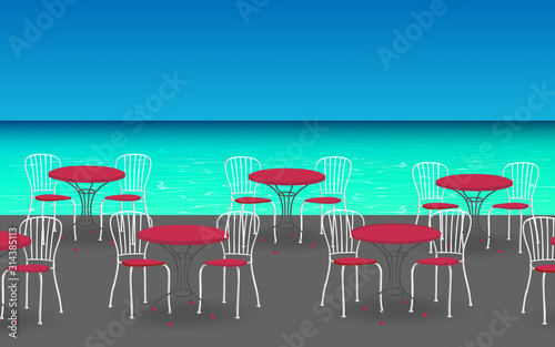 chairs with tables at the outdoor cafe	
