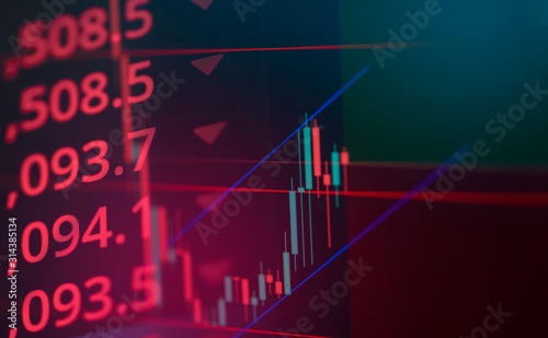 Canvas Print Stock market exchange graph price drop with red numbers investment lose of busin
