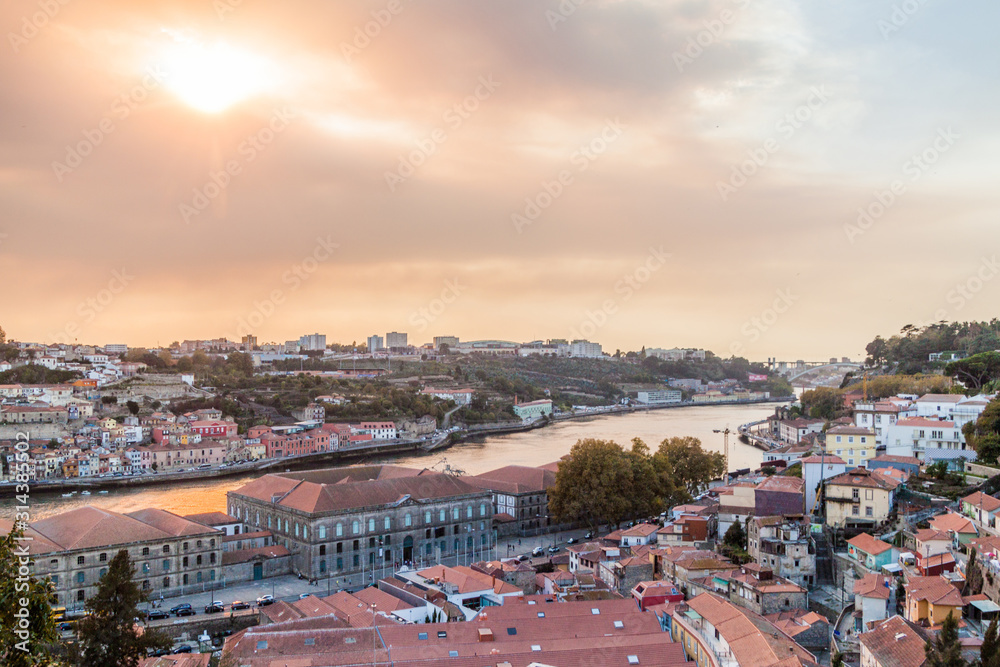 View from Porto over Douro river to Vila Nova de Gaia town, Portugal