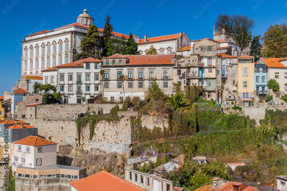 Building on steep hills in the center of Porto, Portugal