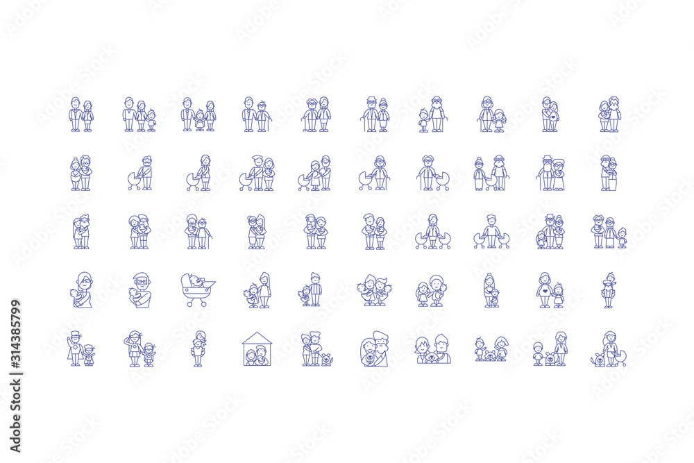 Isolated family cartoons icon set vector design