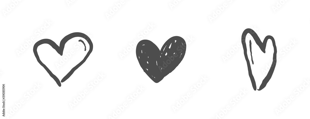 Heart doodle collection. Valentine's day love symbol. Hand drawn hearts.