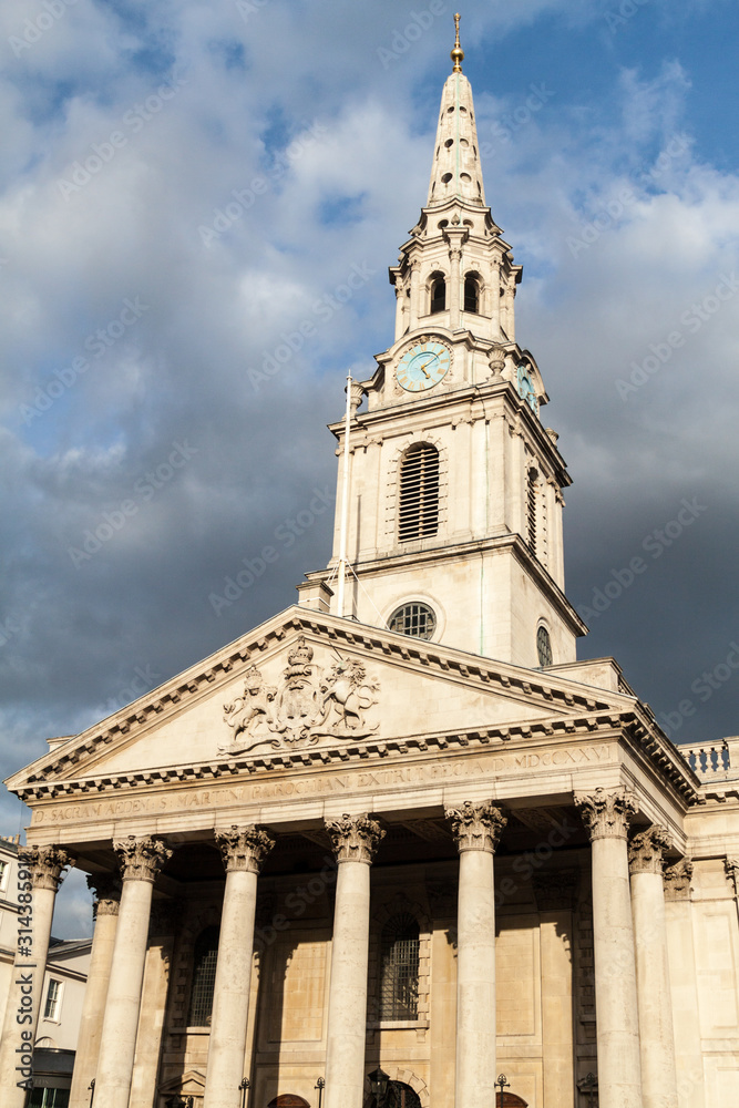 Tower of St Martin-in-the-Fields church in London, United Kingdom