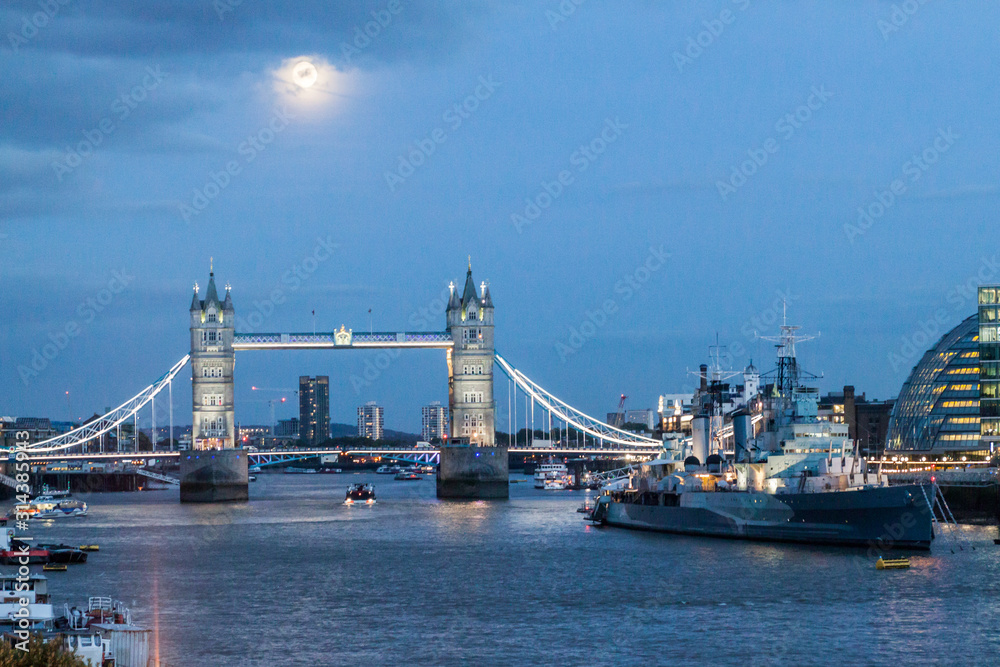 Night view of Tower Bridge in  London, United Kingdom