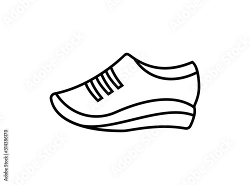 Icon of Shoes with Modern Concept. Design in Mono Line Isolated on White Background. Suitable for Shoes Store Sign and More. Vector Illustration.