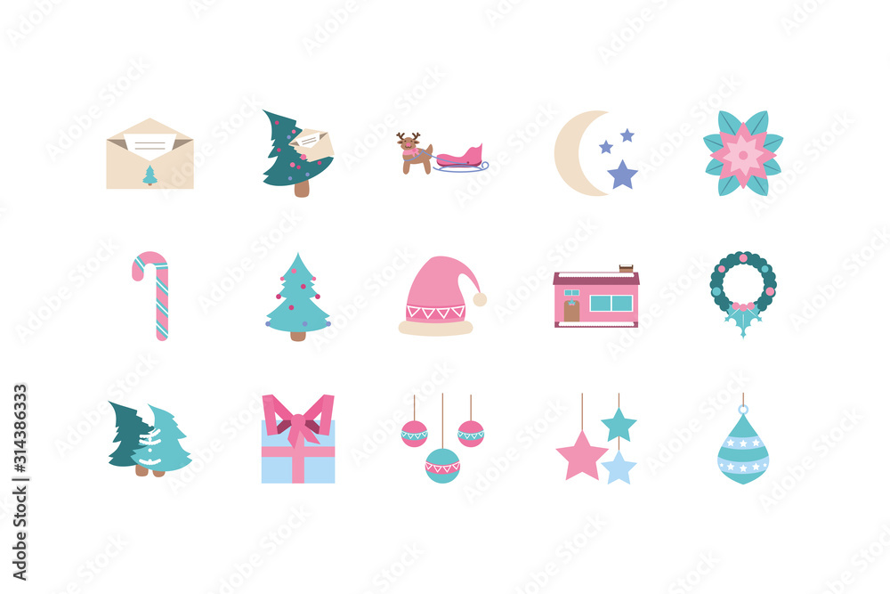 Merry christmas icon set vector design