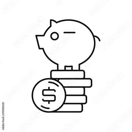 Concept of saving  banking and finance. Outline thin line flat illustration. Isolated on white background. 