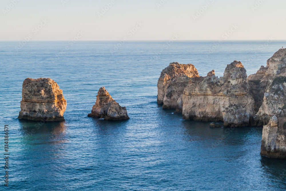 Fototapeta premium Rocky cliffs near Lagos, Portugal