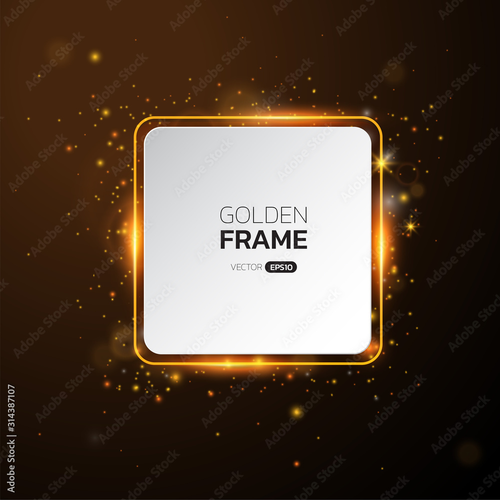 Obraz premium Golden frame with lights effects,Shining luxury banner vector illustration