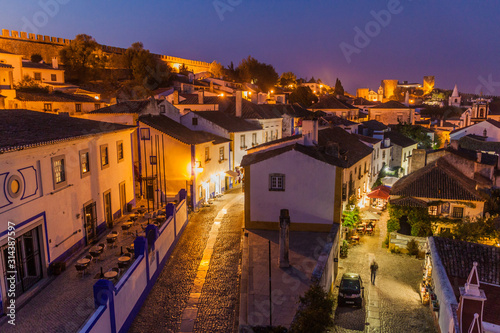 Night view of Obidos village, Portugal