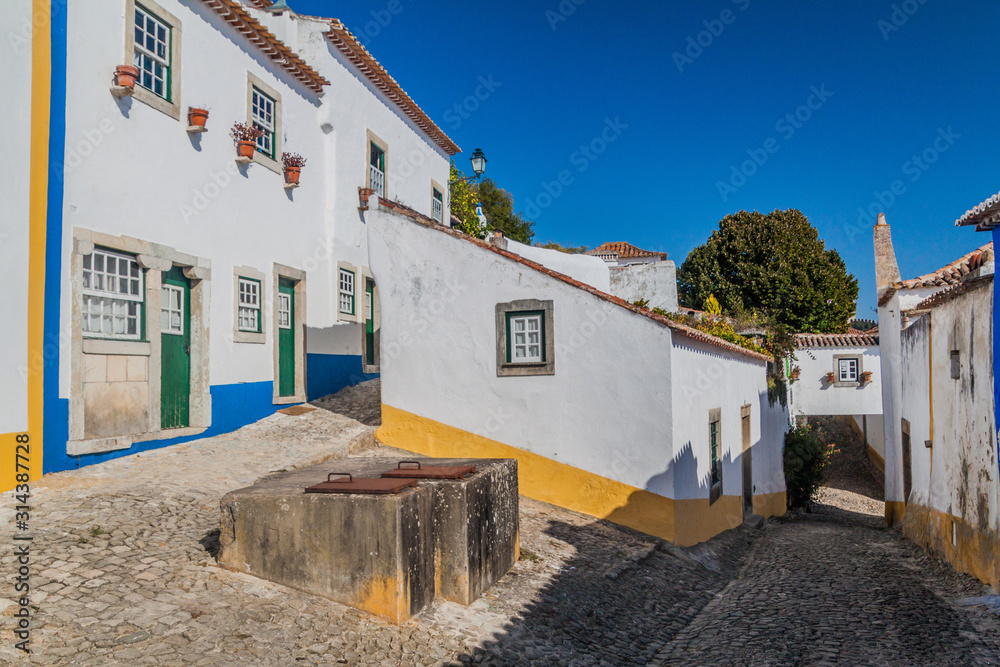 Cobbled streets in Obidos village, Portugal