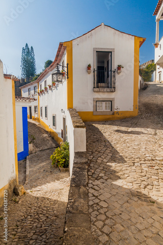 Cobbled streets in Obidos village, Portugal