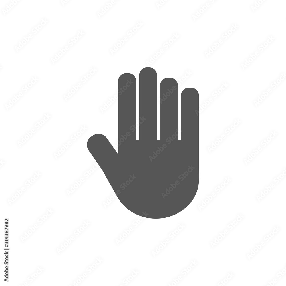 Stop Hand. Flat Vector Icon illustration. Simple black symbol on white background. Stop Hand sign design template for web and mobile UI element - obrazy, fototapety, plakaty 