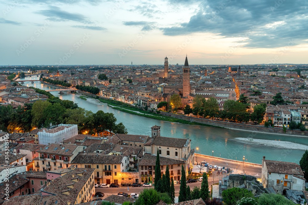 Beautiful aerial view of Verona, Italy