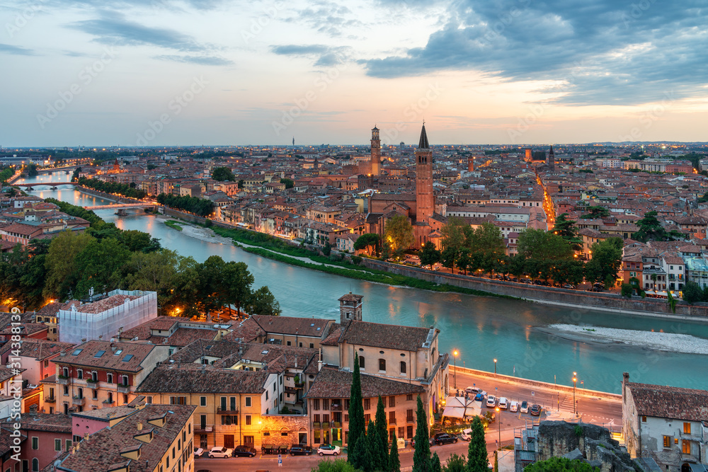 Beautiful aerial view of Verona, Italy