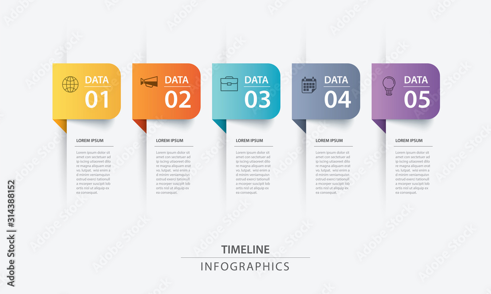 5 data infographics tab paper index template. Vector illustration abstract background. Can be used for workflow layout, business step, banner, web design. - obrazy, fototapety, plakaty 