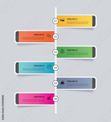 6 infographic timeline rectangle template business concept.Vector can be used for workflow layout, diagram, number step up options, web design ,annual report