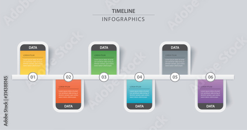 6 infographic timeline template business concept.Vector can be used for workflow layout, diagram, number step up options, web design ,annual report