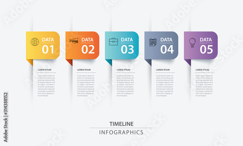 5 data infographics tab paper index template. Vector illustration abstract background. Can be used for workflow layout, business step, banner, web design. photo
