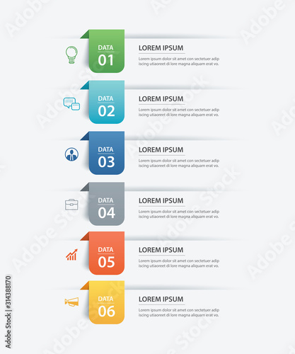 6 data infographics tab paper index template. Vector illustration abstract background. Can be used for workflow layout, business step, banner, web design.
