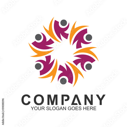 community care vector, people group, social relationship icon, charity symbol, human caring, kids and adoption logo, people teamwork, colorful and circular people logo design template