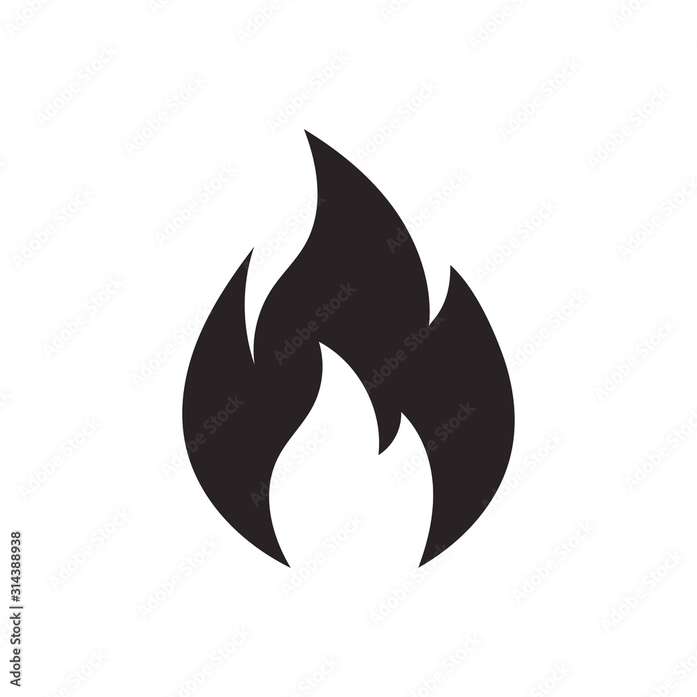 Fire flame logo vector illustration design template. Fire flame icon. Black icon isolated on white background. Fire flame silhouette. Simple icon.