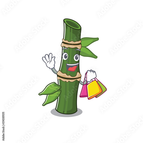 A happy rich bamboo waving and holding Shopping bag