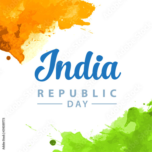 Happy Indian Republic day celebration poster or banner background with text and watercolor Indian Flag